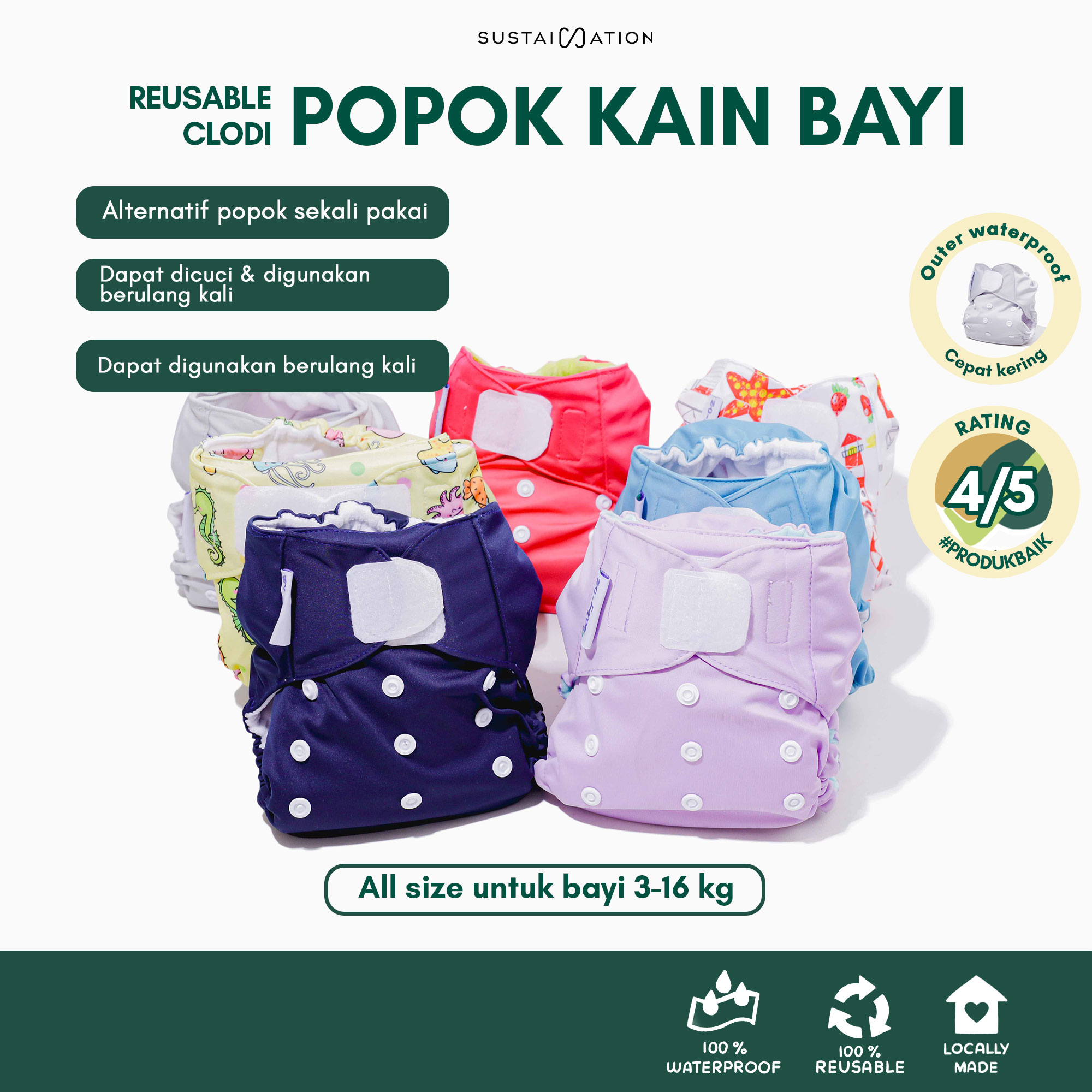 Popok Kain Bayi Clodi Pocket All Size | Waterproof Antibocor | Popok Kain Bayi dengan Perekat - Image 1