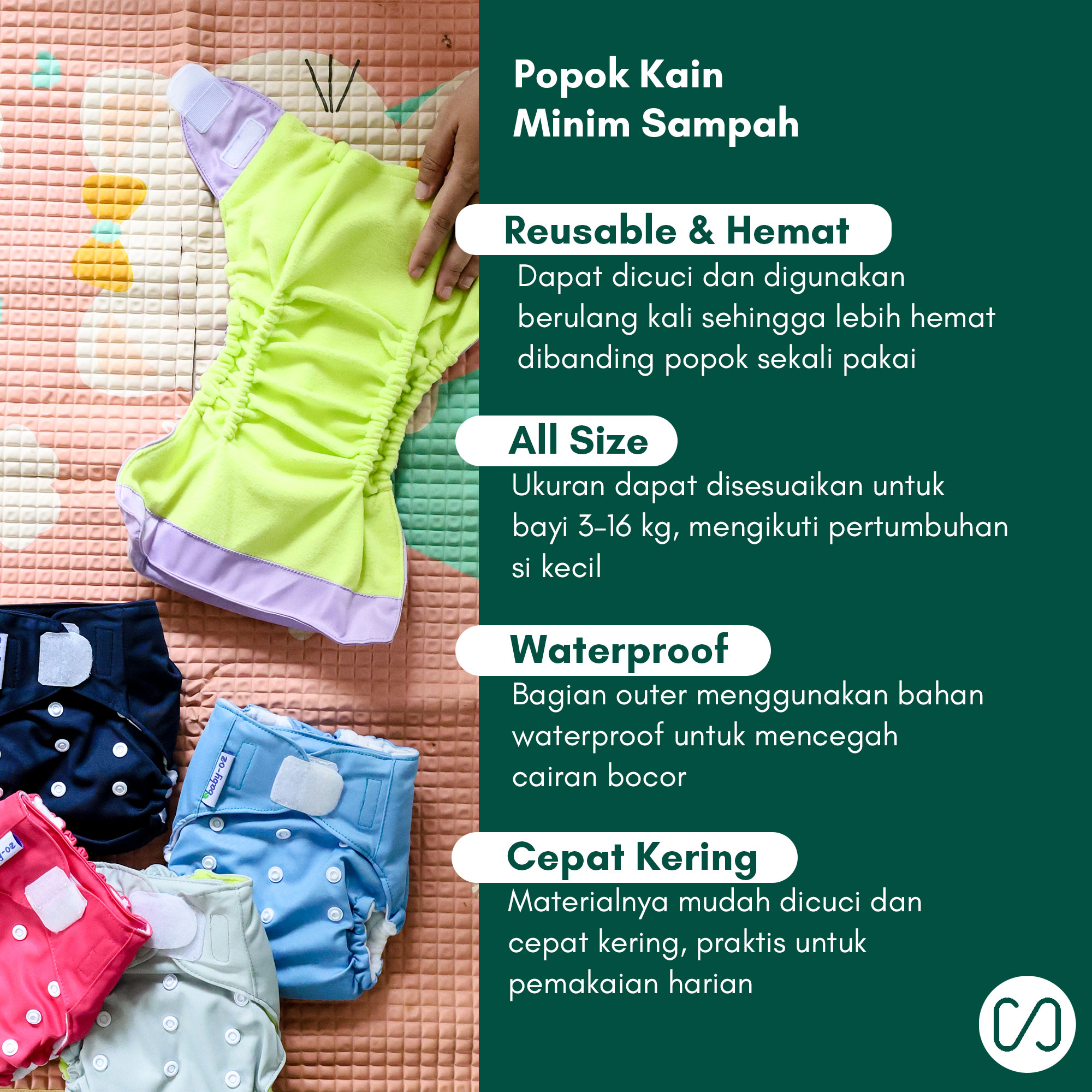 Popok Kain Bayi Clodi Pocket All Size | Waterproof Antibocor | Popok Kain Bayi dengan Perekat - Image 2
