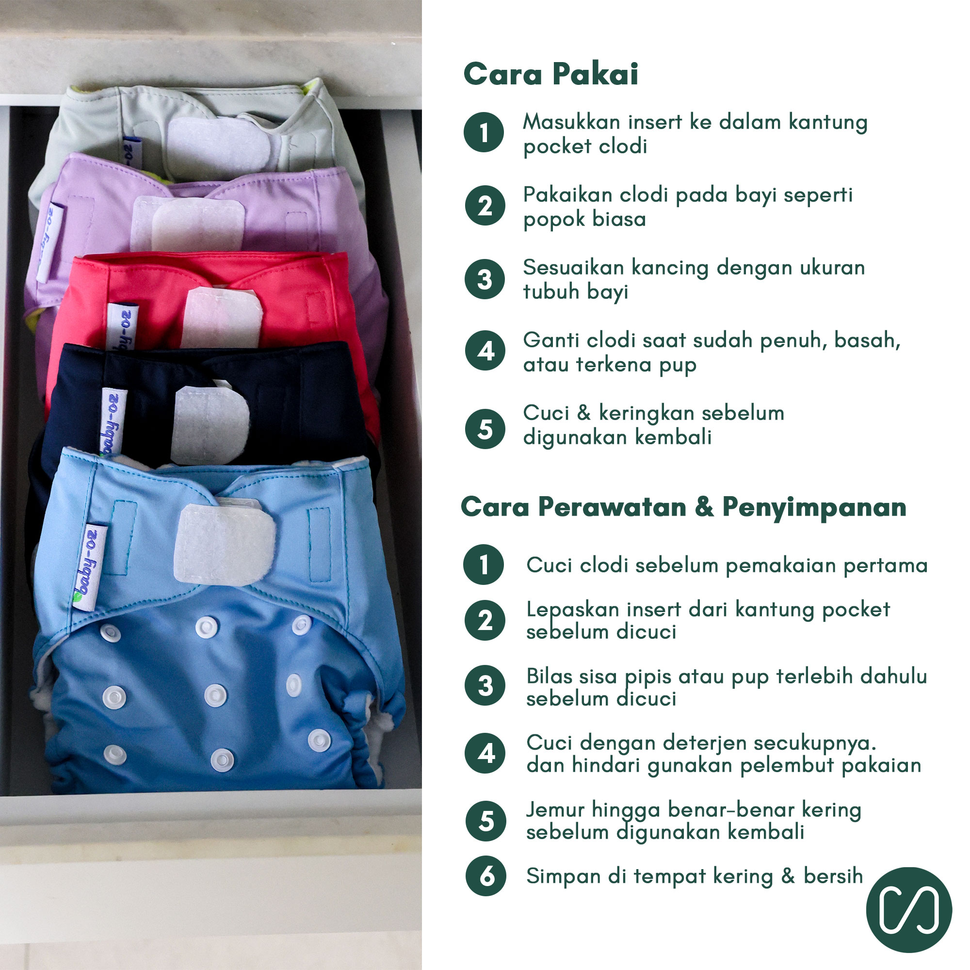 Popok Kain Bayi Clodi Pocket All Size | Waterproof Antibocor | Popok Kain Bayi dengan Perekat - Image 5