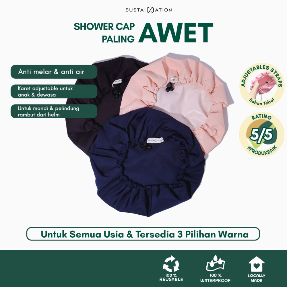 Penutup Kepala Tahan Air - Shower Cap Waterproof dengan Adjustable Straps