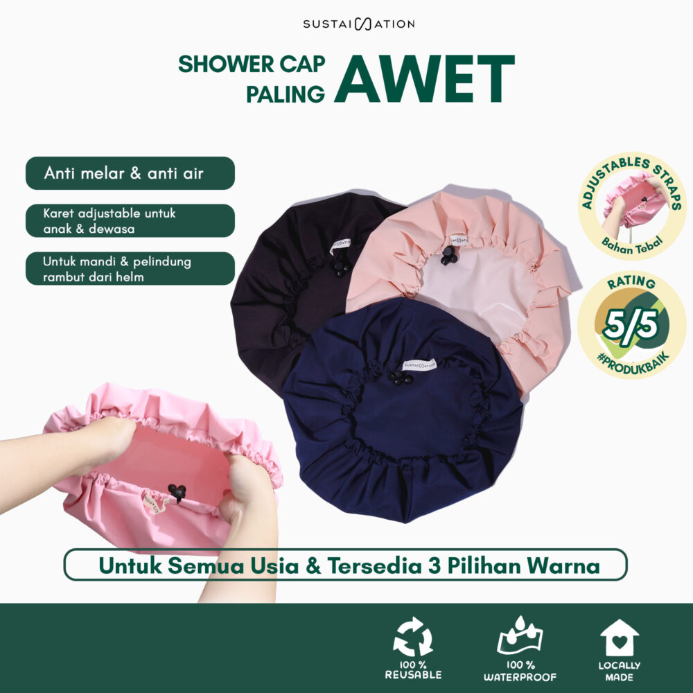 Penutup Kepala Tahan Air - Shower Cap Waterproof dengan Adjustable Straps