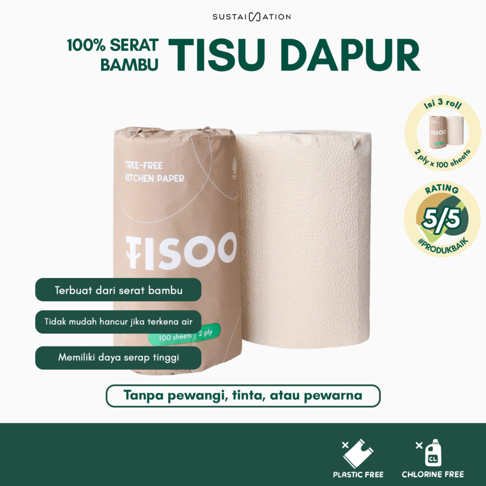 Tisu Dapur TISOO Tree-Free (Bamboo) Kitchen Paper (3 Rolls)