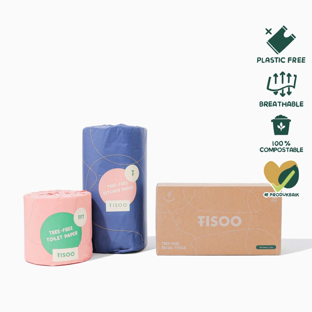 Bundle Tisu TISOO Bamboo Tisu Dapur-Toilet-Wajah (3pcs)