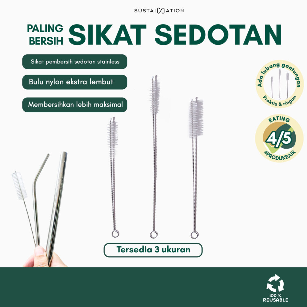 Sikat Pembersih Sedotan Stainless Steel Sustaination - Straw Brush Size 17cm / 22cm
