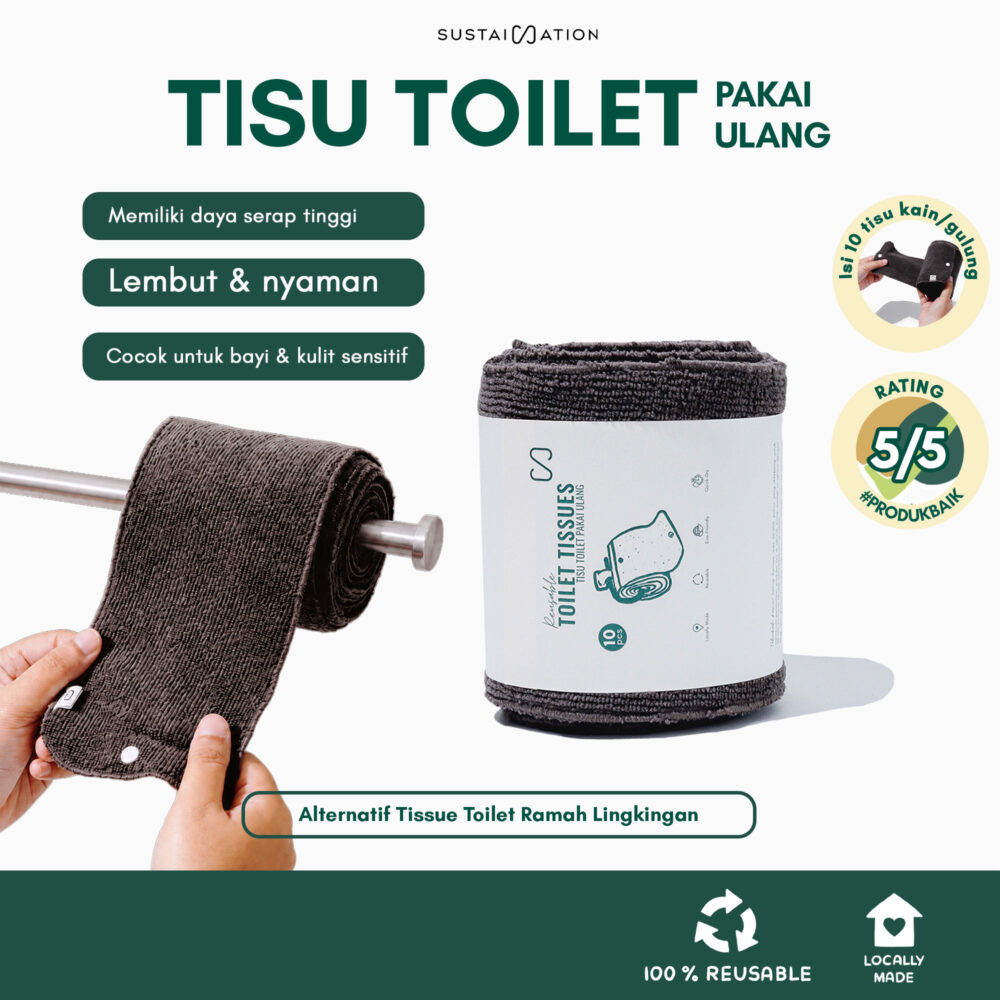 Sustaination Tisu Toilet Kain Pakai Ulang Ramah Lingkungan (10pcs)