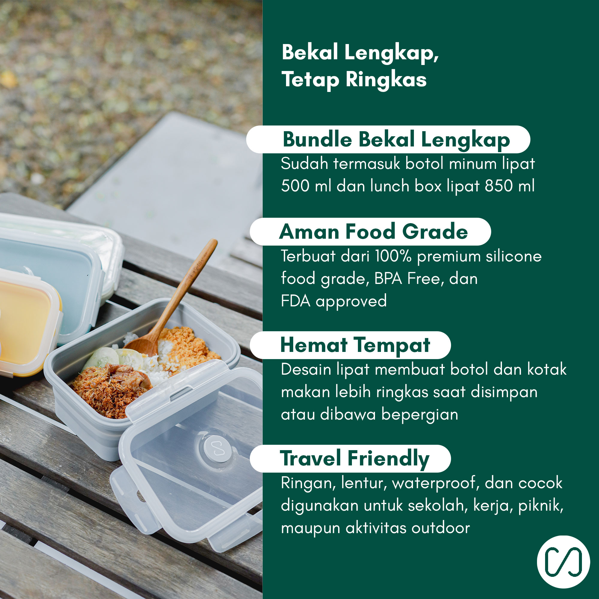 Bundle Kotak Makan / Lunch Box Lipat + Botol Minum Lipat Sustaination | Paket Hemat Ramah Lingkungan - Image 2