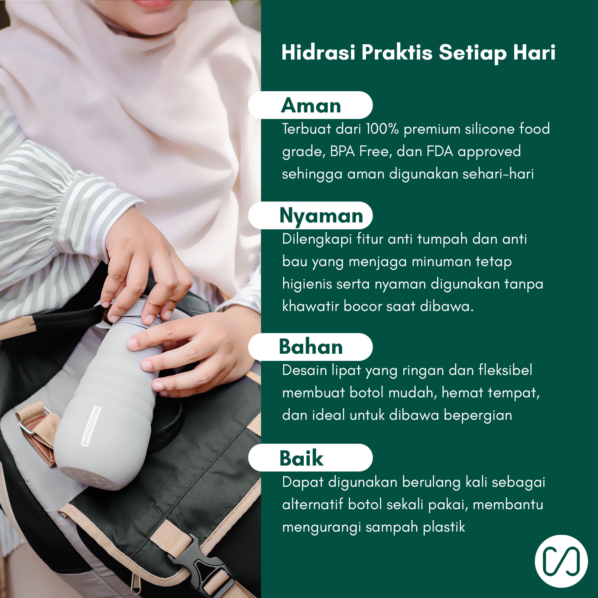 Bundle Kotak Makan / Lunch Box Lipat + Botol Minum Lipat Sustaination | Paket Hemat Ramah Lingkungan - Image 3