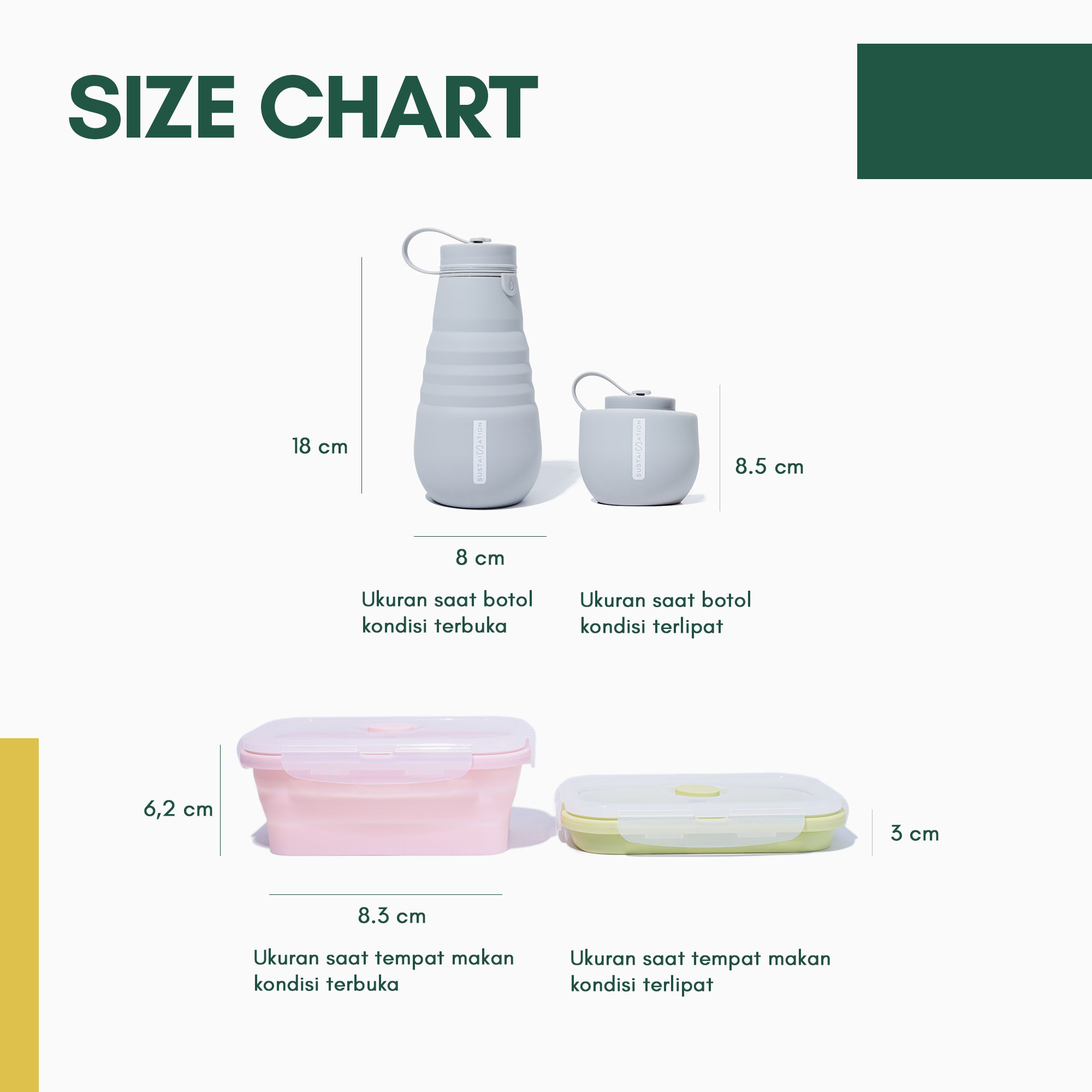 Bundle Kotak Makan / Lunch Box Lipat + Botol Minum Lipat Sustaination | Paket Hemat Ramah Lingkungan - Image 5