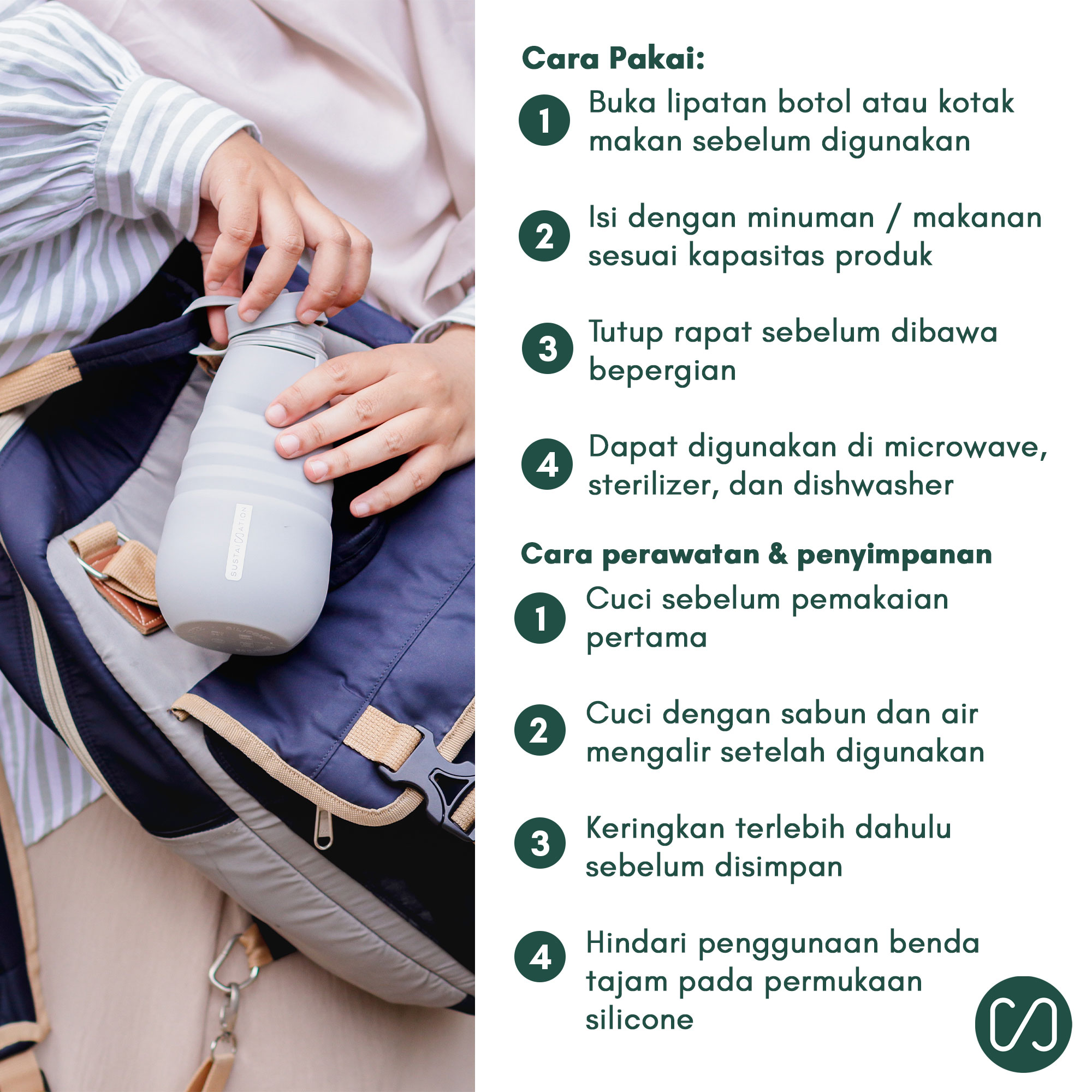 Bundle Kotak Makan / Lunch Box Lipat + Botol Minum Lipat Sustaination | Paket Hemat Ramah Lingkungan - Image 8