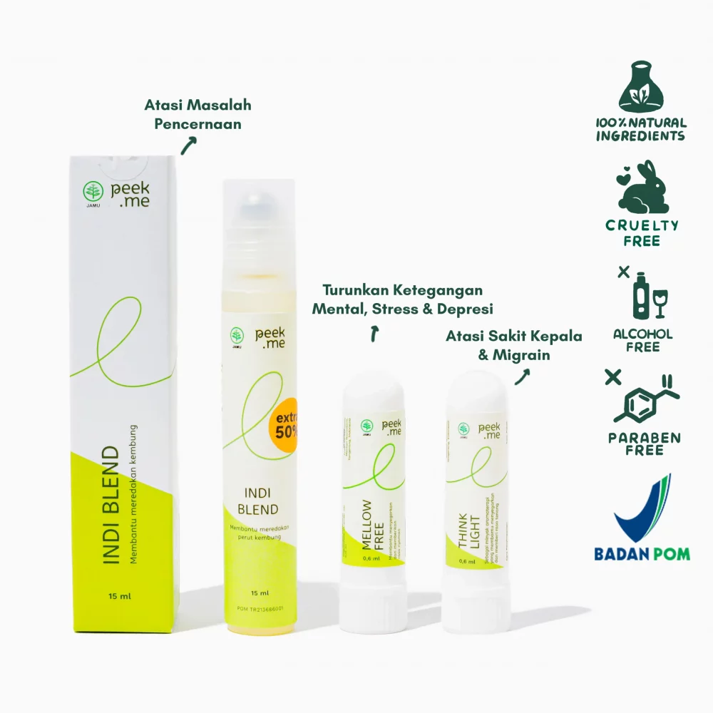 Bundle Stress Free Kit by Peek Me Naturals Aromatherapy atasi Stres, Sakit Kepala & Masalah Pencernaan (3pcs)