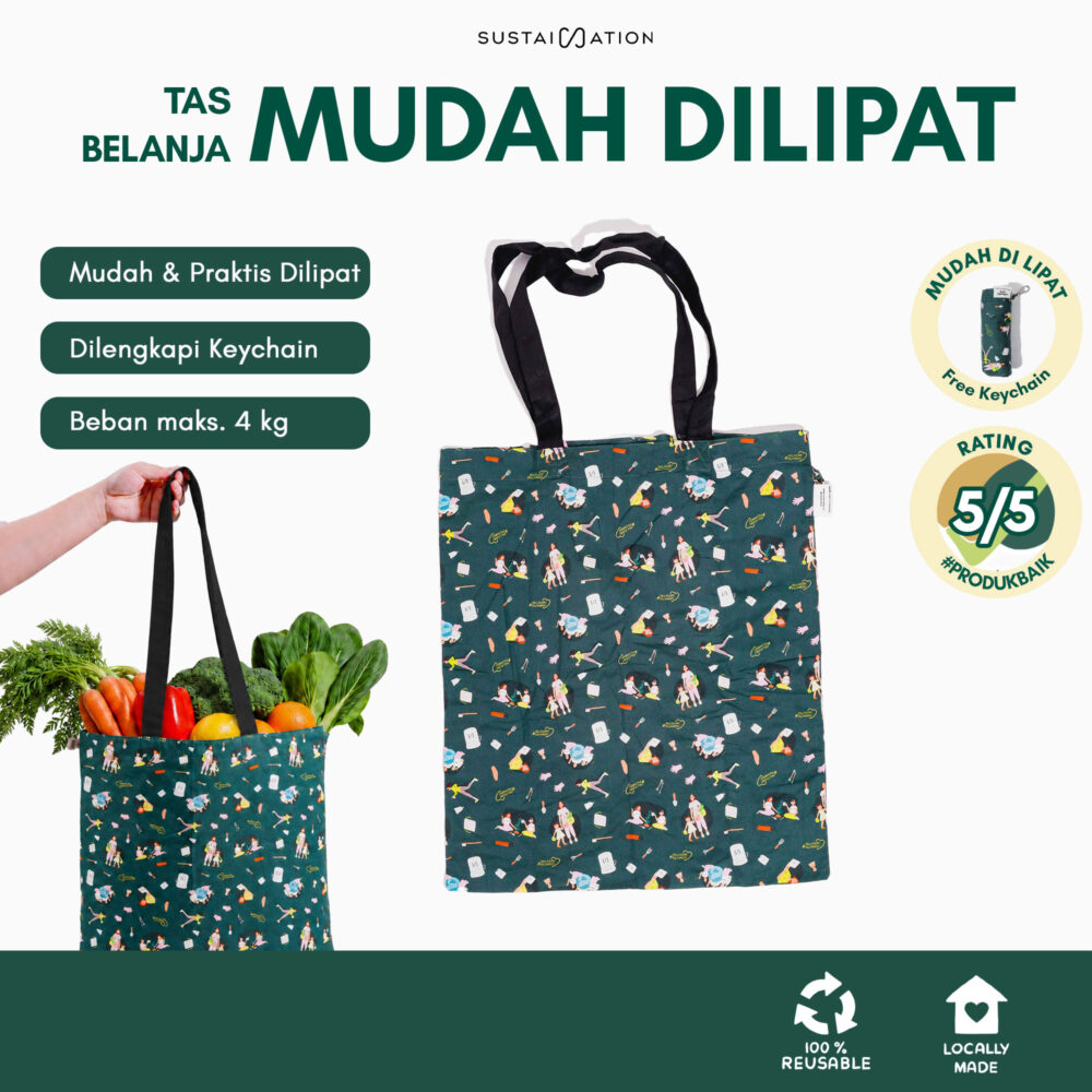 Sustaination x Dinda EasyFold Tote Bag | Tas Belanja Lipat (40x45cm)