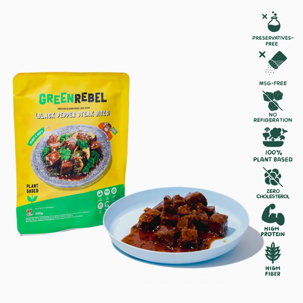 Green Rebel Vegan Black Pepper Steak Bites | Daging Steak Vegan Lada Hitam - 200gr