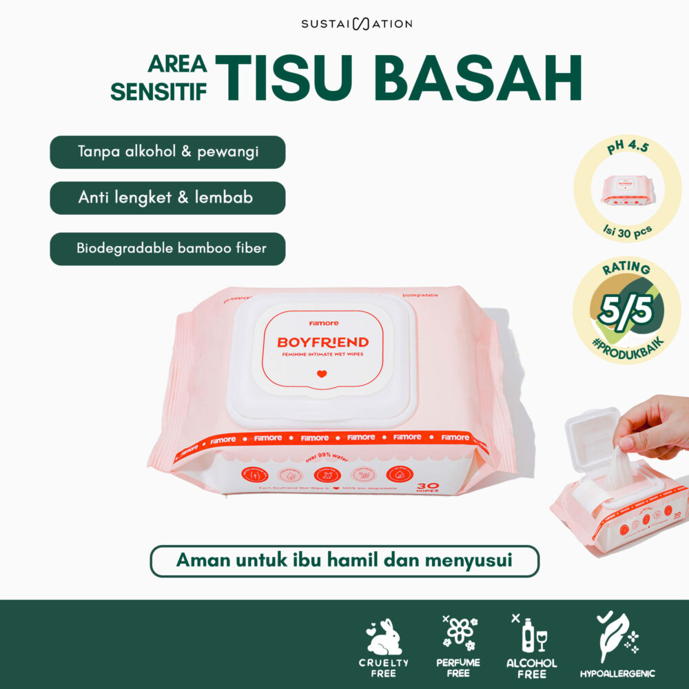 FILMORE Boyfriend Wet Wipes Tisu Basah Wanita Anti-Lengket + Flushable | Feminine Wet Wipes