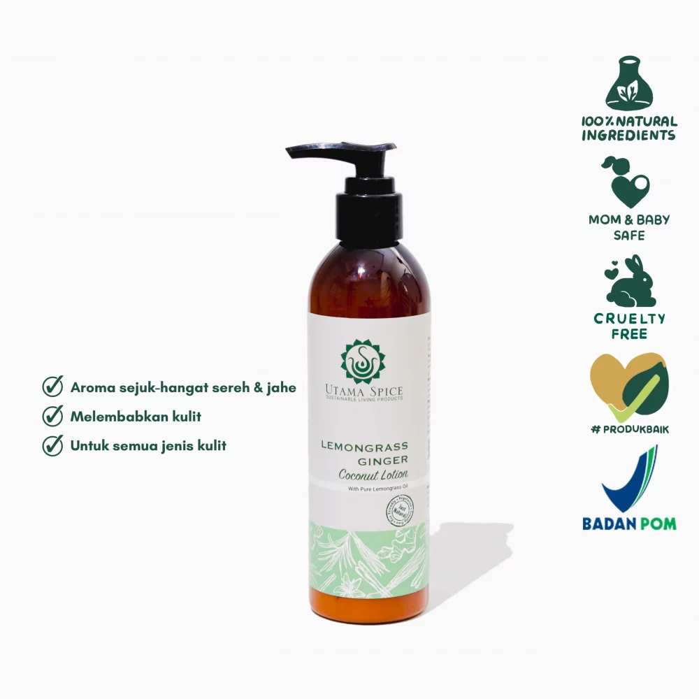 Utama Spice Natural Coconut Body Lotion Lemongrass Ginger - Pelembab Kulit Alami 230 ml