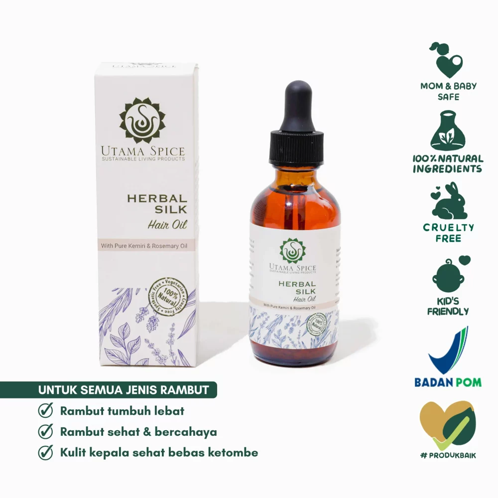 Utama Spice Herbal Silk Hair Oil 60ml - Minyak Rambut atasi Rambut Rusak