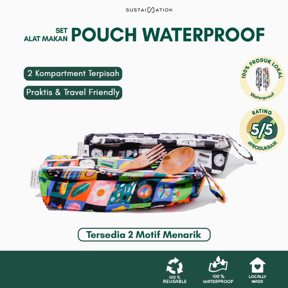 Sustaination x Smitten by Pattern Cutlery Pouch Set Alat Makan Waterproof