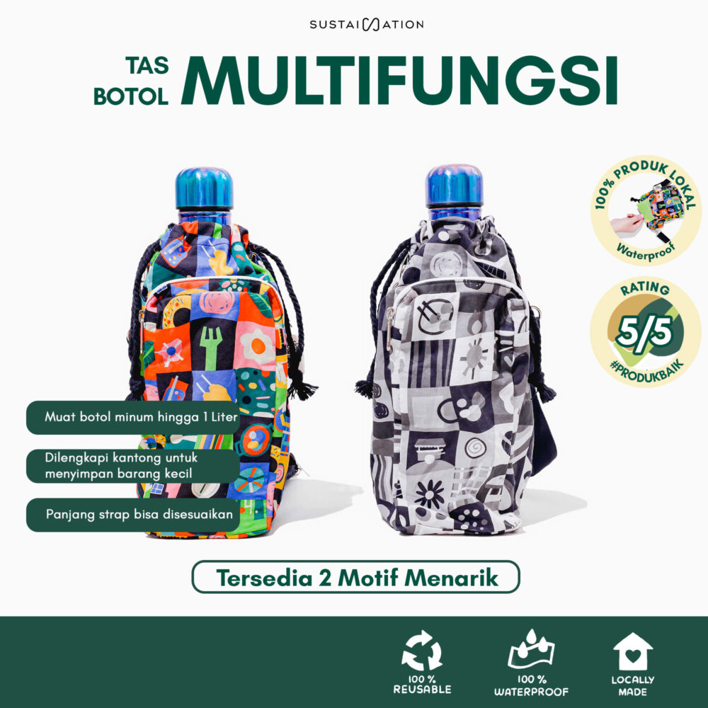 Sustaination x Smitten by Pattern Travel Sling Bag | Tas Selempang Botol Minum