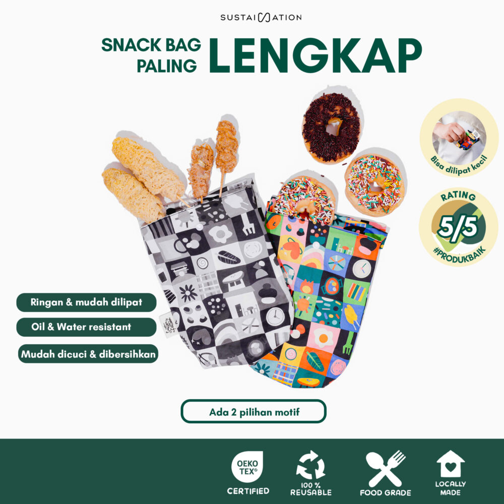 Sustaination x Smitten by Pattern Foodgrade Snack Bag Kain Pakai Ulang Waterproof