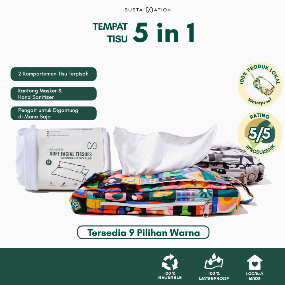 Sustaination x Smitten by Pattern Tempat Tisu Pouch 5 in 1 Serbaguna Waterproof
