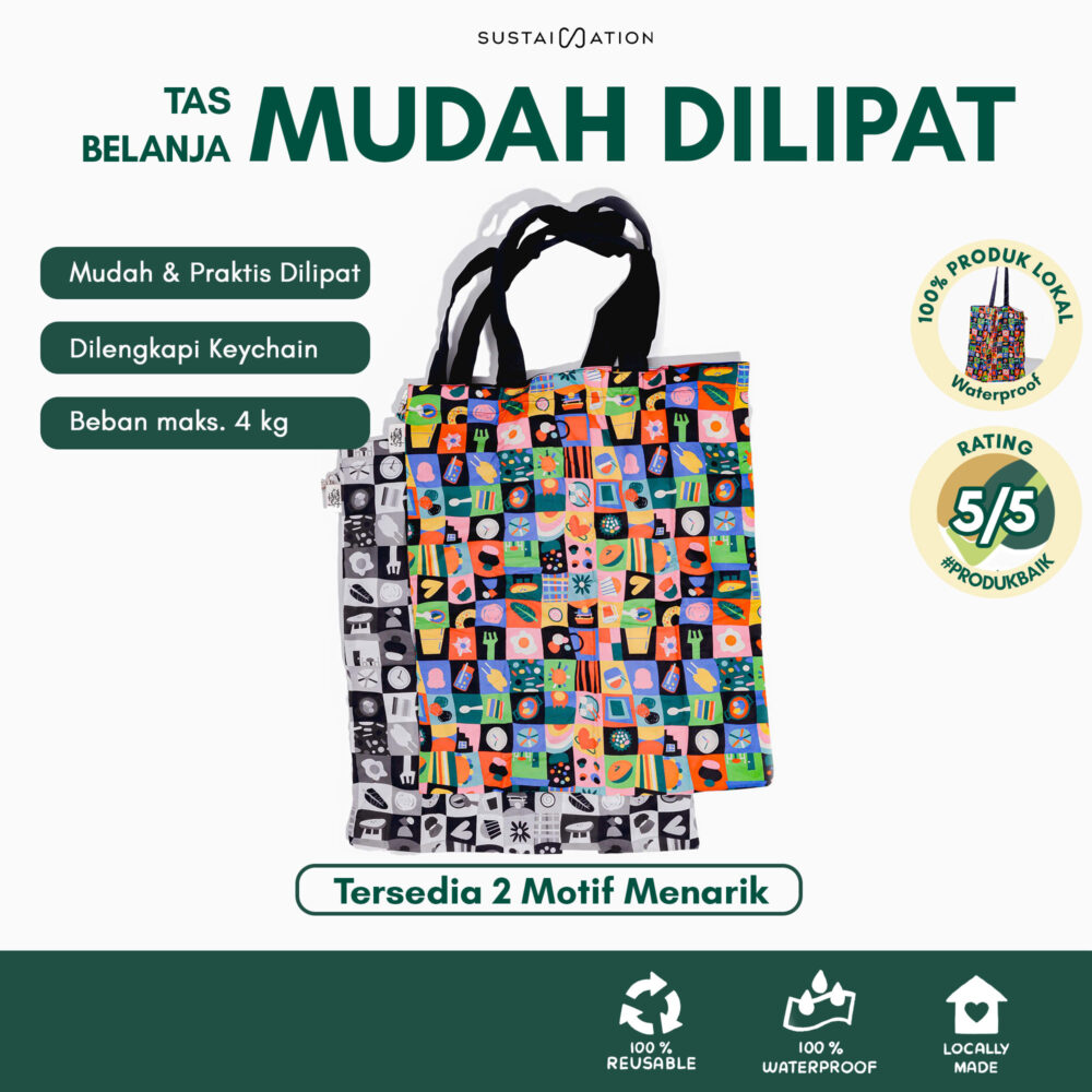 Sustaination x Smitten by Pattern EasyFold Tote Bag | Tas Belanja Lipat (40x45cm)
