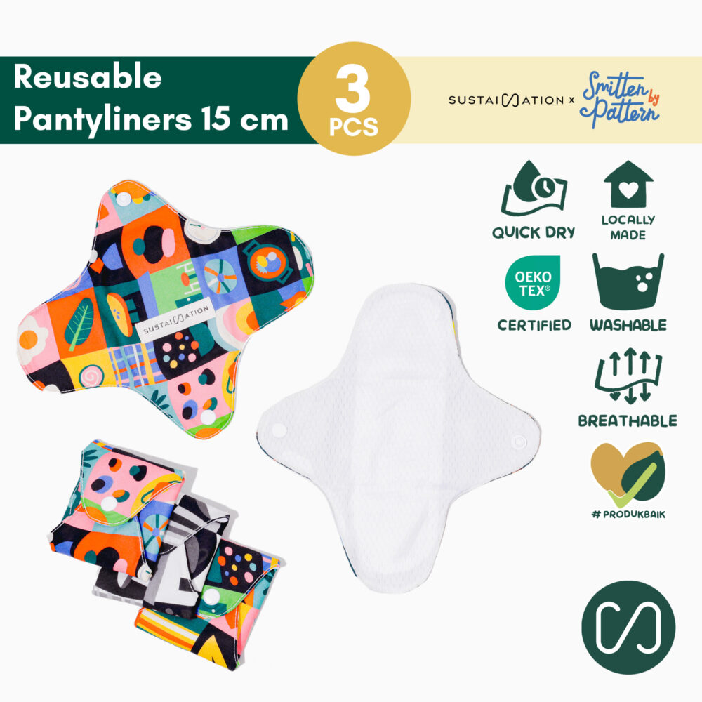 Sustaination x Smitten by Pattern Menspad Pantyliner Pembalut Kain Pakai Ulang (3 Pcs)