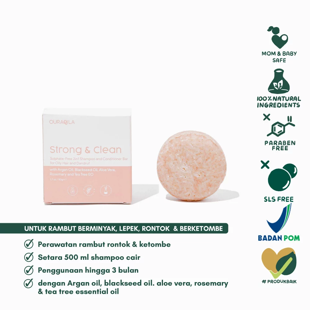 OURAQILA Shampoo Bar Strong & Clean (50gr) atasi Ketombe & Rambut Rontok