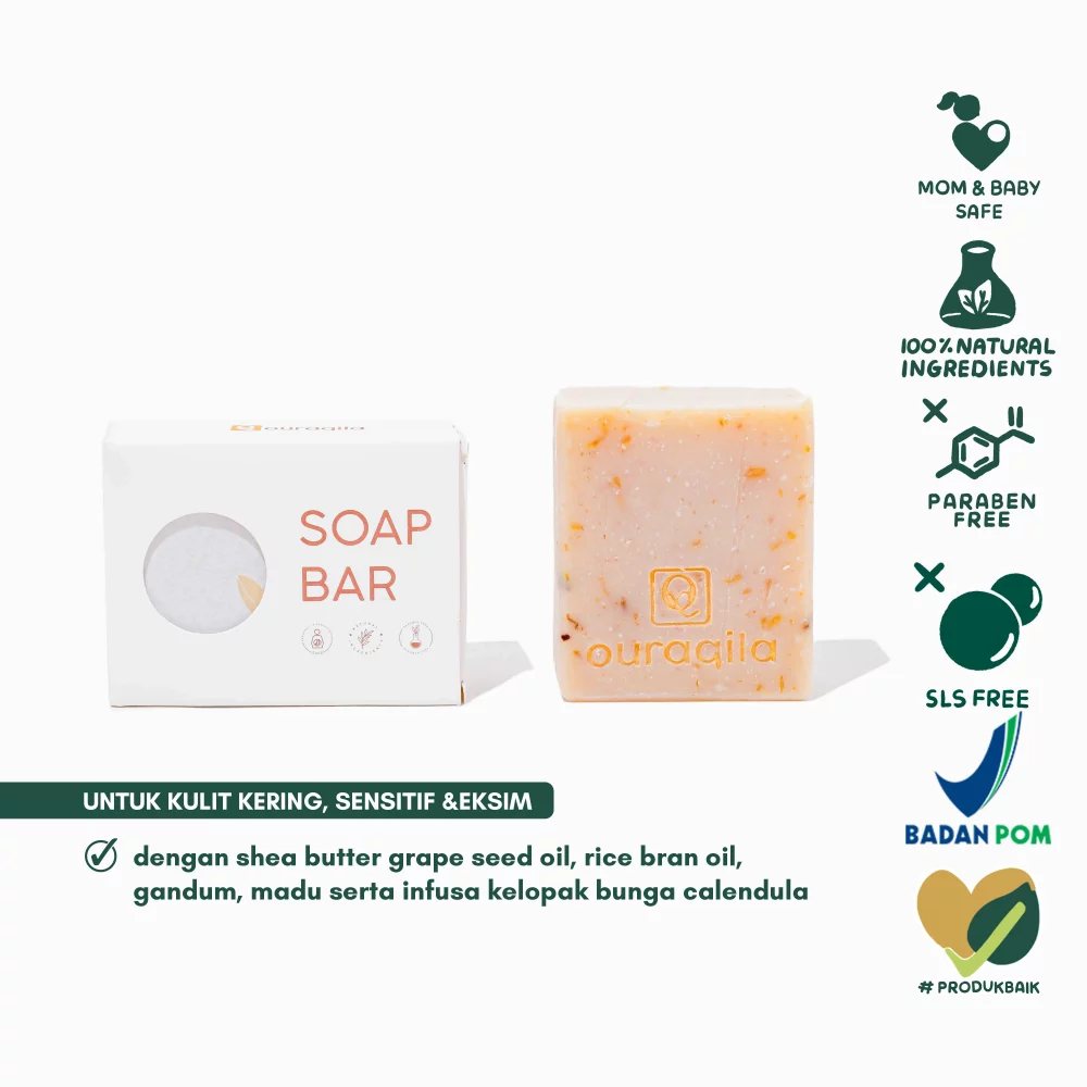 OURAQILA Soothe & Gentle Soap Bar (100gr) untuk Kulit Kering, Sensitif & Eksim