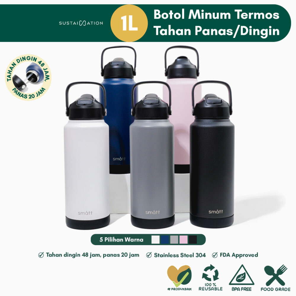 Smatt Double Insulation Bottle 1 Liter - Termos Botol Minum Stainless (1000ml)