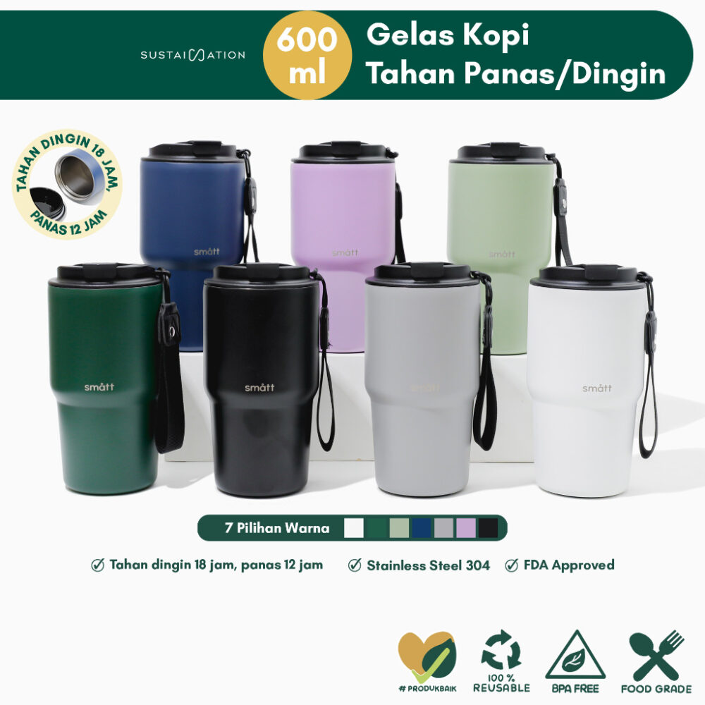 Smatt Double Insulation Cup | Gelas Kopi Tumbler Botol Minum Travel Mug 600ml