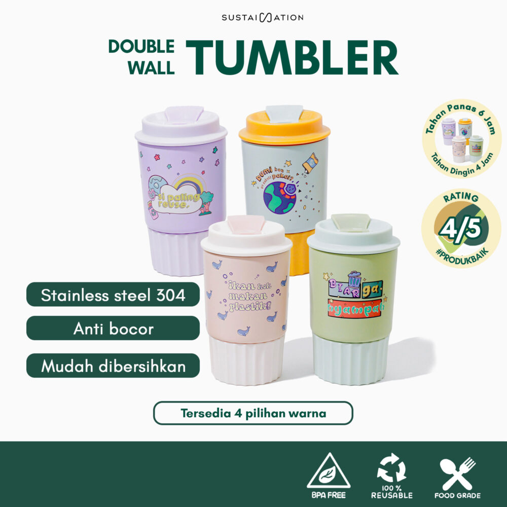 Dilenturin Double Wall Insulated Cup - Gelas Kopi Tumbler Stainless Steel Tahan Panas/Dingin (350ml)
