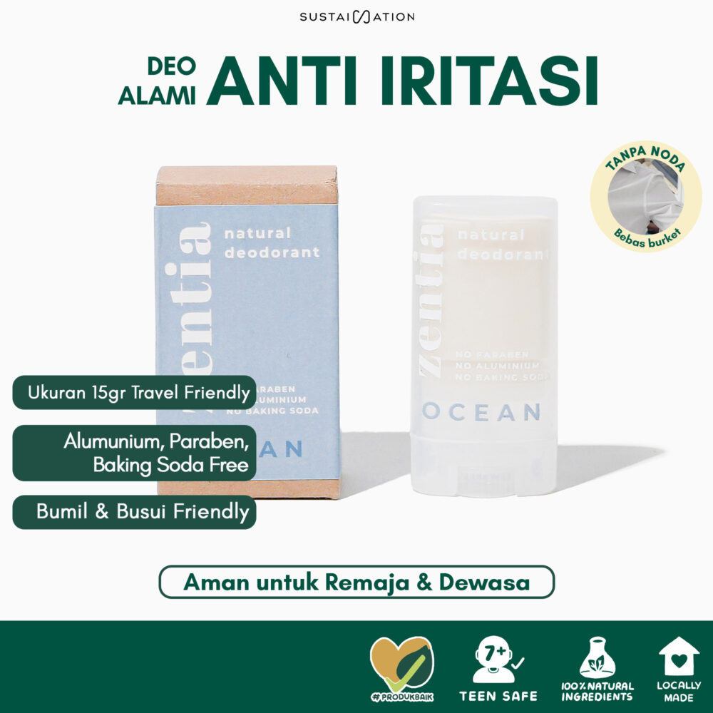 Zentia Doedorant Natural Alami Ocean15gr | Anti Bau Badan dan Ketiak Tanpa Baking Soda & Alumnimun