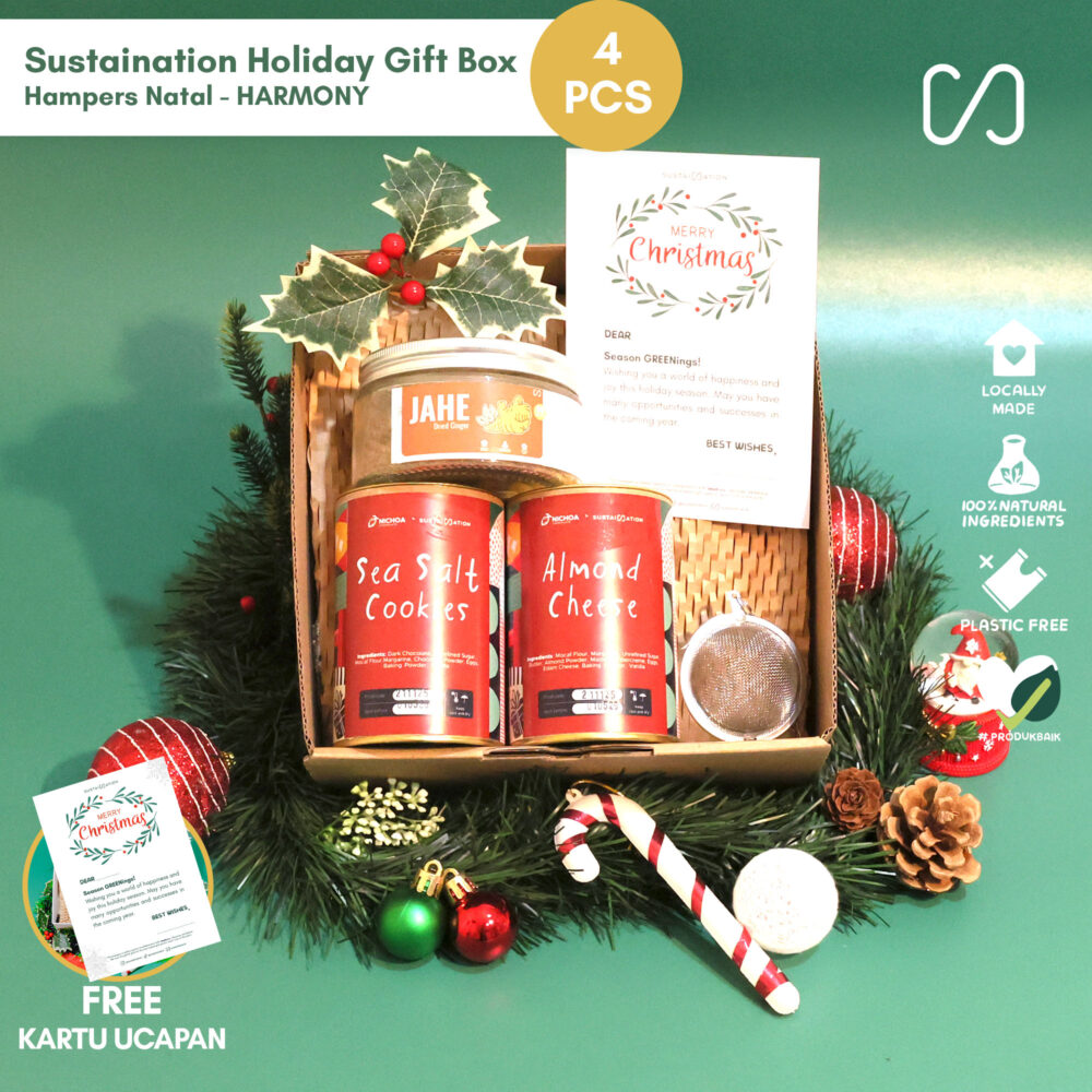 Sustaination Holiday Gift Box Hampers Natal | Hadiah Gift Set Cookies, Madu & Teh