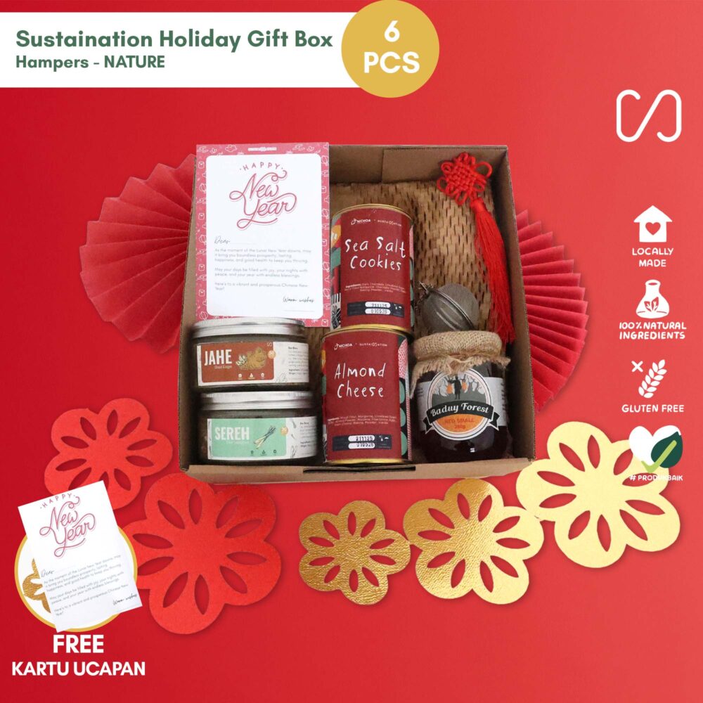 Sustaination Holiday Gift Box Hampers Natal | Hadiah Gift Set Cookies, Madu & Teh